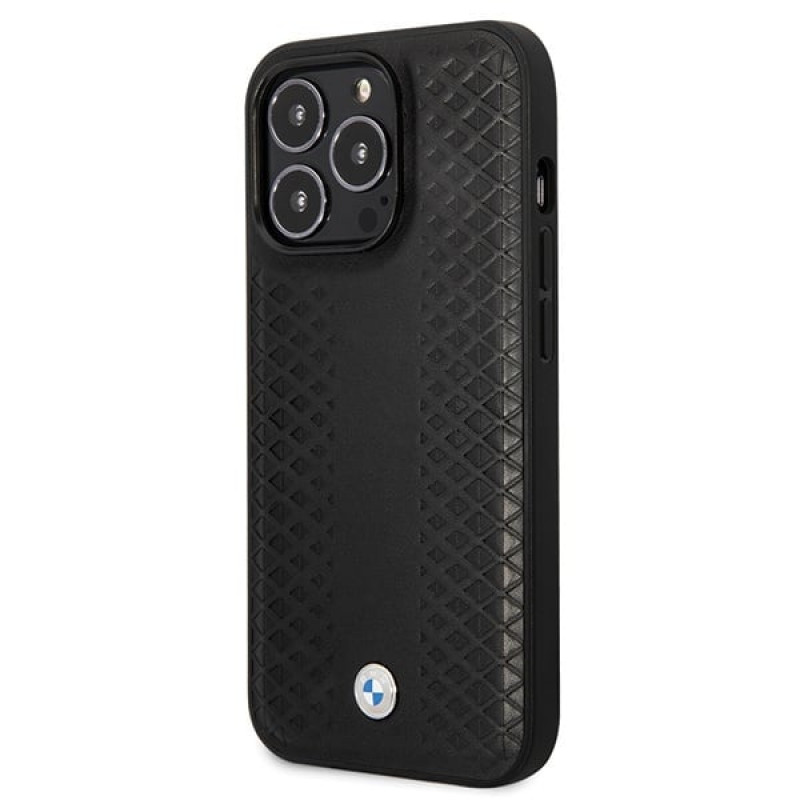 BMW BMHCP14L22RFGK Leather Diamond Pattern cietais apvalks priekš iPhone 14 Pro 6,1", melns