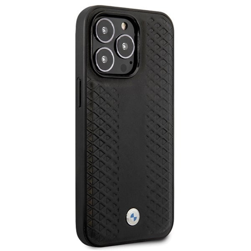 BMW BMHCP14L22RFGK Leather Diamond Pattern cietais apvalks priekš iPhone 14 Pro 6,1", melns