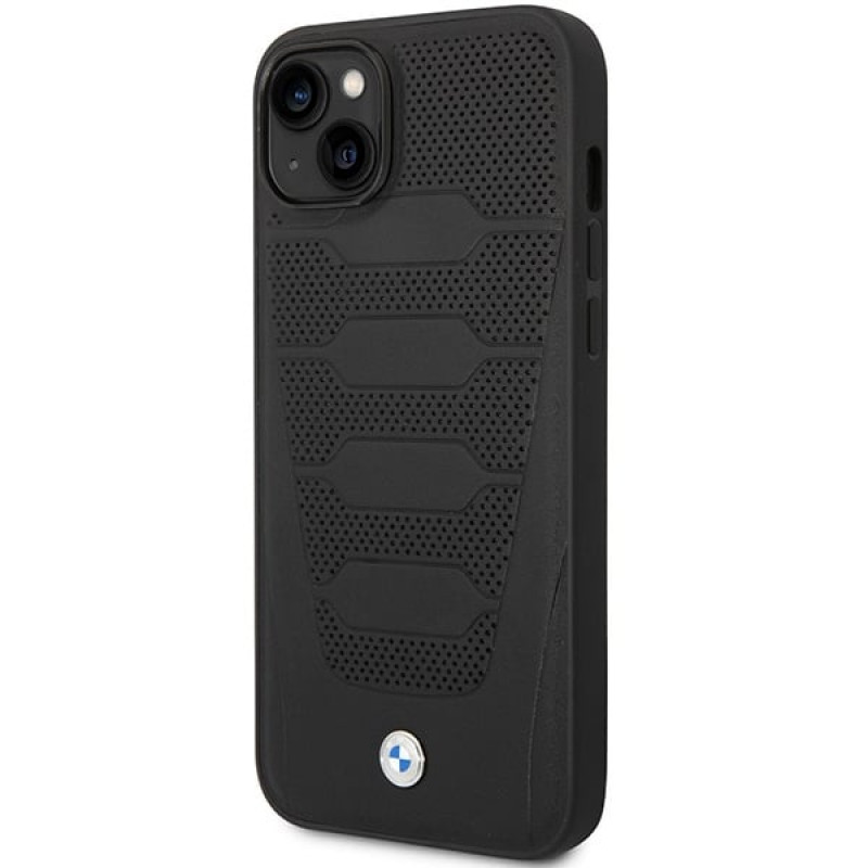 BMW BMHCP14S22RPSK vāciņš priekš iPhone 14, melns, Leather Seats Pattern