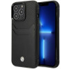 BMW BMHCP14L22RSEPK vāciņš priekš iPhone 14 Pro, melns, Leather Card Slot