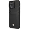 BMW BMHCP14L22RSEPK vāciņš priekš iPhone 14 Pro, melns, Leather Card Slot