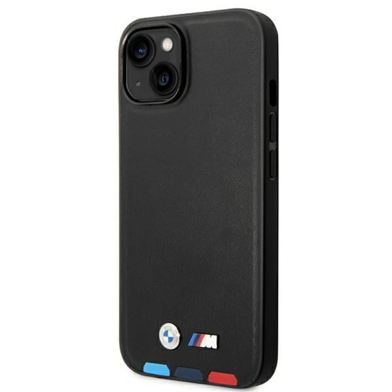 BMW BMHCP14M22PTDK vāciņš priekš iPhone 14 Plus, melns, Leather Stamp Tricolor