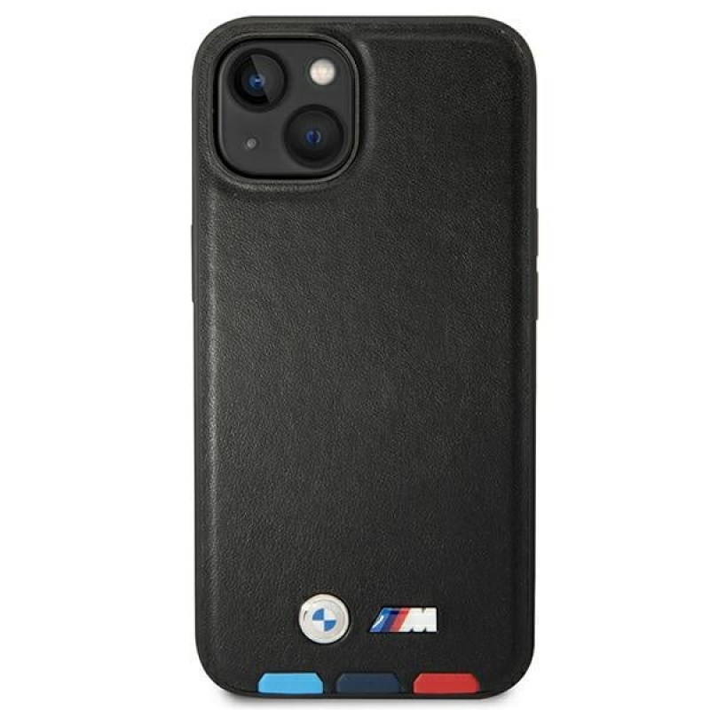 BMW BMHCP14M22PTDK vāciņš priekš iPhone 14 Plus, melns, Leather Stamp Tricolor