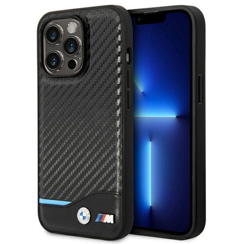 BMW BMHCP14L22NBCK vāciņš priekš iPhone 14 Pro, melns, Leather Carbon
