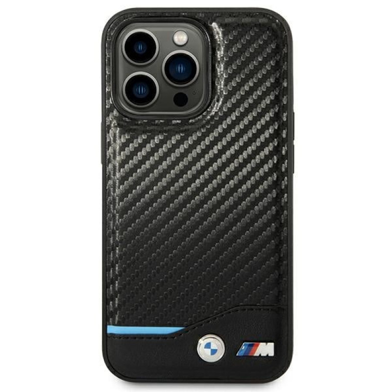 BMW BMHCP14L22NBCK vāciņš priekš iPhone 14 Pro, melns, Leather Carbon