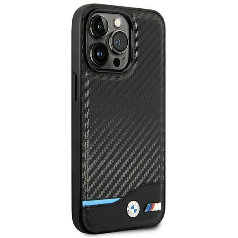 BMW BMHCP14L22NBCK vāciņš priekš iPhone 14 Pro, melns, Leather Carbon