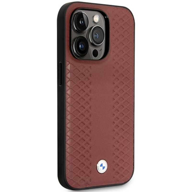 BMW BMHMP14L22RFGR Leather Diamond Pattern MagSafe vāciņš tālrunim Apple iPhone 14 Pro 6,1″, bordo
