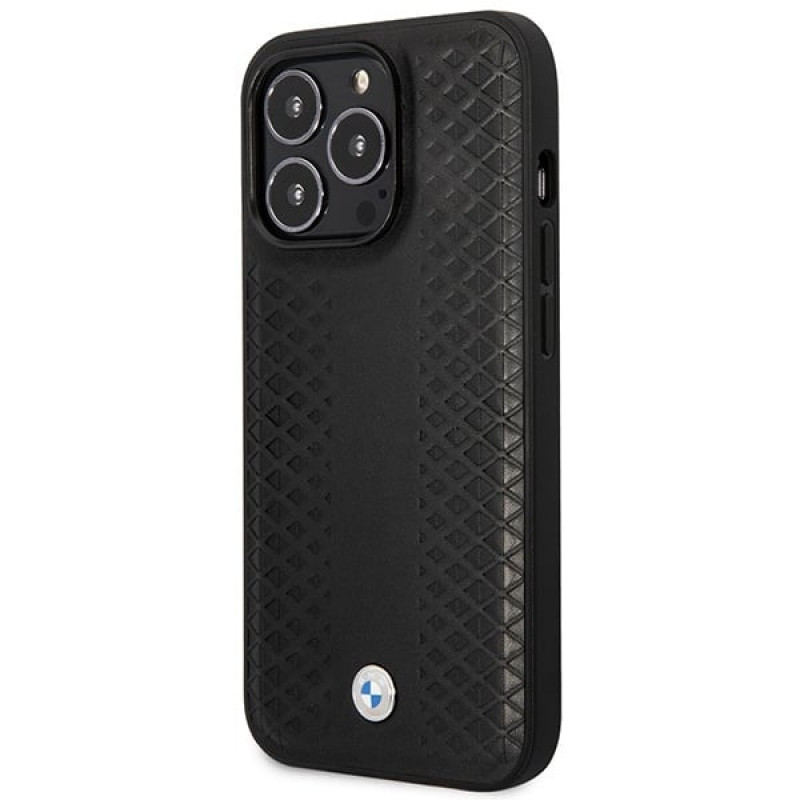 BMW BMHMP14X22RFGK Leather Diamond Pattern MagSafe vāciņš tālrunim Apple iPhone 14 Pro Max 6,7″, melns