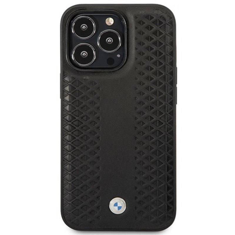 BMW BMHMP14X22RFGK Leather Diamond Pattern MagSafe vāciņš tālrunim Apple iPhone 14 Pro Max 6,7″, melns