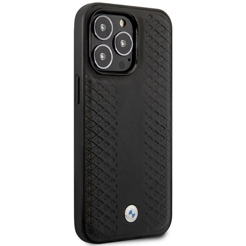 BMW BMHMP14X22RFGK Leather Diamond Pattern MagSafe vāciņš tālrunim Apple iPhone 14 Pro Max 6,7″, melns