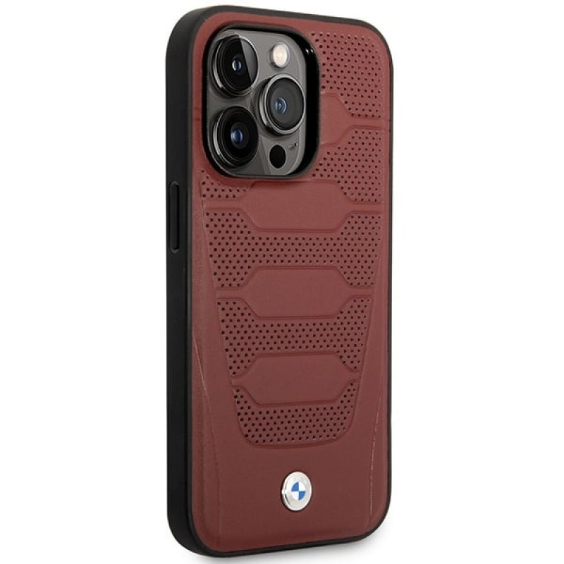 BMW BMHMP14L22RPSR Leather Seats Pattern MagSafe vāciņš tālrunim Apple iPhone 14 Pro 6,1″, bordo
