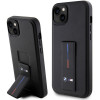 BMW BMHCP14M22GSLK Grip Stand Hot Stamp cietais apvalks, paredzēts Apple iPhone 14 Plus / 15 Plus, melns