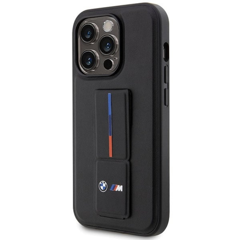 BMW BMHCP14X22GSLK Grip Stand Hot Stamp cietais apvalks, paredzēts Apple iPhone 14 Pro Max, melns