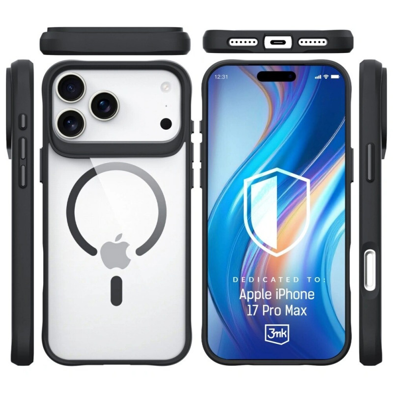 3mk Satin Armor MagCase apvalks Apple iPhone 17 Pro Max, caurspīdīgs melns