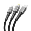 Tech-Protect UltraBoost DNA 3 vienā kabelis USB-A uz Lightning / USB-C / Micro-USB, 3 A, 120 cm, tērauda pelēks