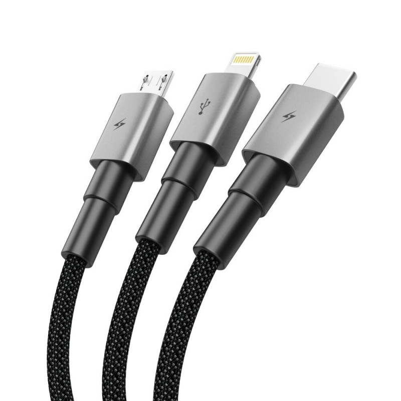 Tech-Protect UltraBoost DNA 3 vienā kabelis USB-A uz Lightning / USB-C / Micro-USB, 3 A, 120 cm, tērauda pelēks