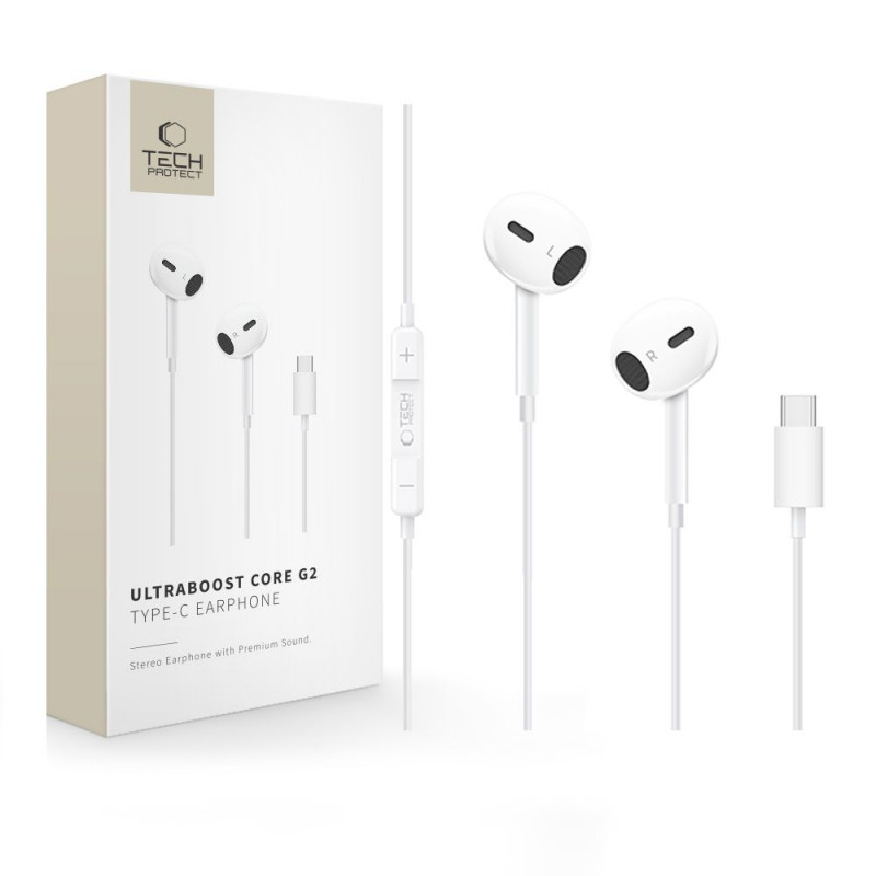 Tech-Protect Ultraboost Core G2 USB-C austiņas, baltas