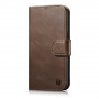 iCarer Oil Wax Wallet Case 2in1 ādas atverams futrālis iPhone 14 Plus, Anti-RFID, brūns (WMI14220723-BN)