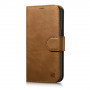 iCarer Oil Wax Wallet Case 2in1 ādas atverams futrālis iPhone 14 Plus, Anti-RFID, brūns (WMI14220723-TN)