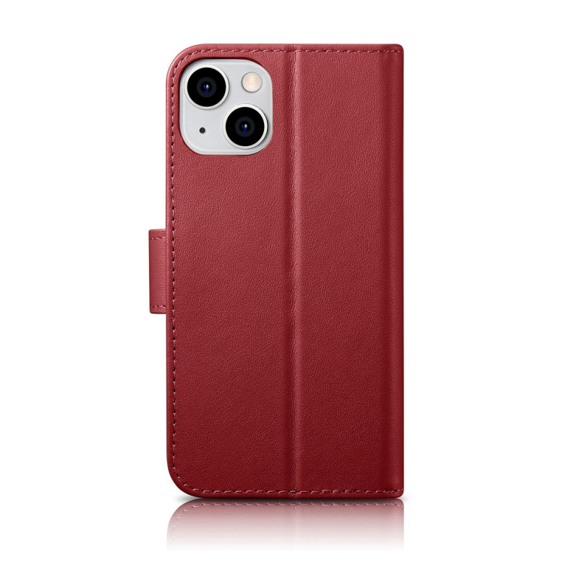 iCarer Wallet Case 2in1 ādas atverams futrālis iPhone 14 Plus, Anti-RFID, sarkans (WMI14220727-RD)
