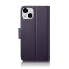 iCarer Wallet Case 2in1 ādas atverams futrālis iPhone 14 Plus, Anti-RFID, tumši violets (WMI14220727-DP)