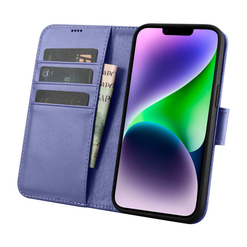 iCarer Wallet Case 2in1 ādas atverams futrālis iPhone 14 Plus, Anti-RFID, gaiši violets (WMI14220727-LP)