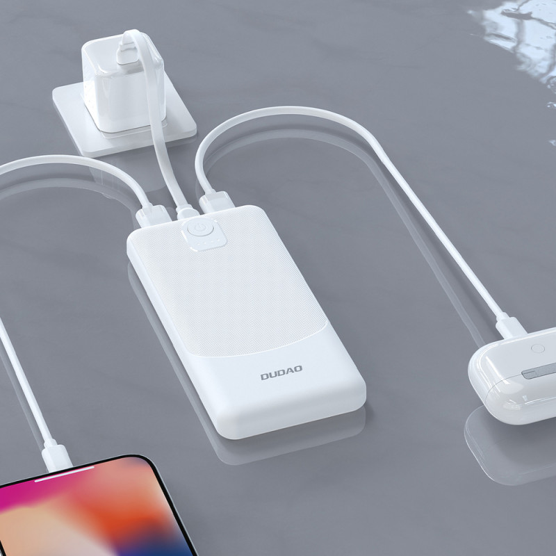 Dudao K10 10000 mAh ārējais akumulators, 2 x USB-A, 2,4 A, balts