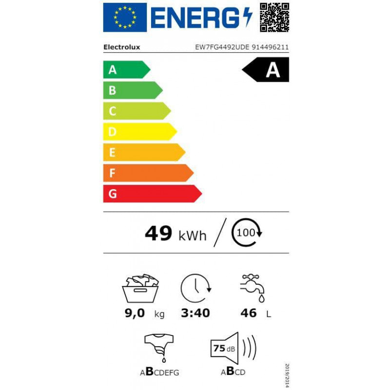 Electrolux EW7FG4492UDE veļas mazgājamā mašīna ar priekšējo ielādi, 9 kg, melna