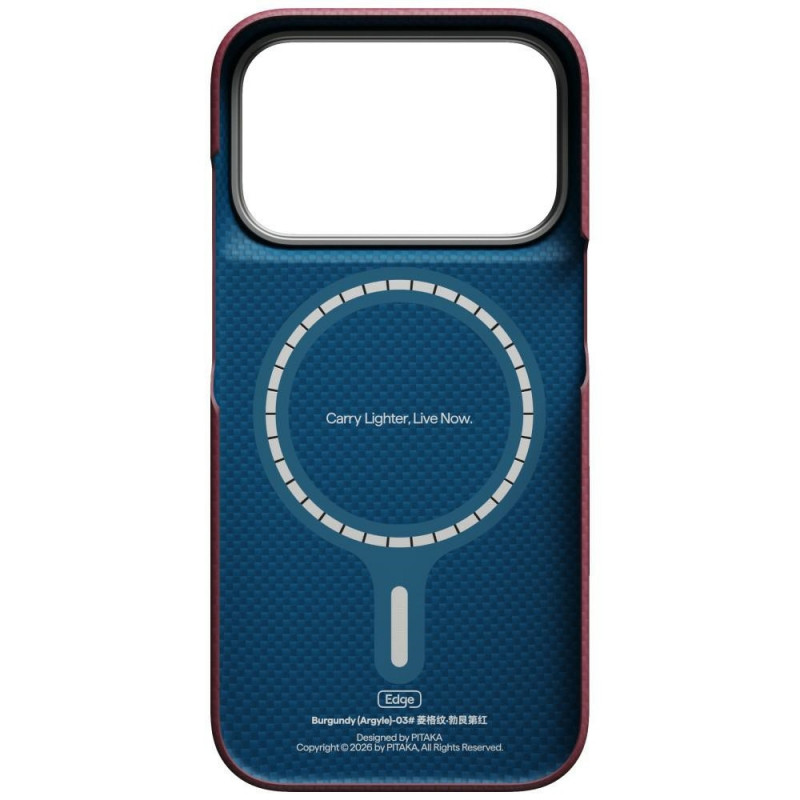 PITAKA Edge Case Argyle MagSafe vāciņš Apple iPhone 18 Pro / 17 Pro, bordo krāsā
