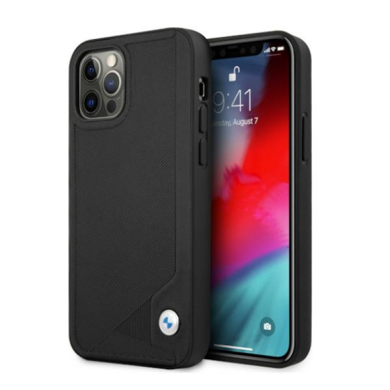 BMW BMHCP12LRCDPK Apple iPhone 12 Pro Max cietais futrālis Leather Deboss, melns
