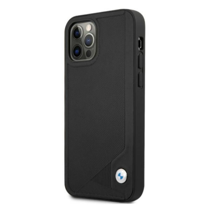 BMW BMHCP12LRCDPK Apple iPhone 12 Pro Max cietais futrālis Leather Deboss, melns