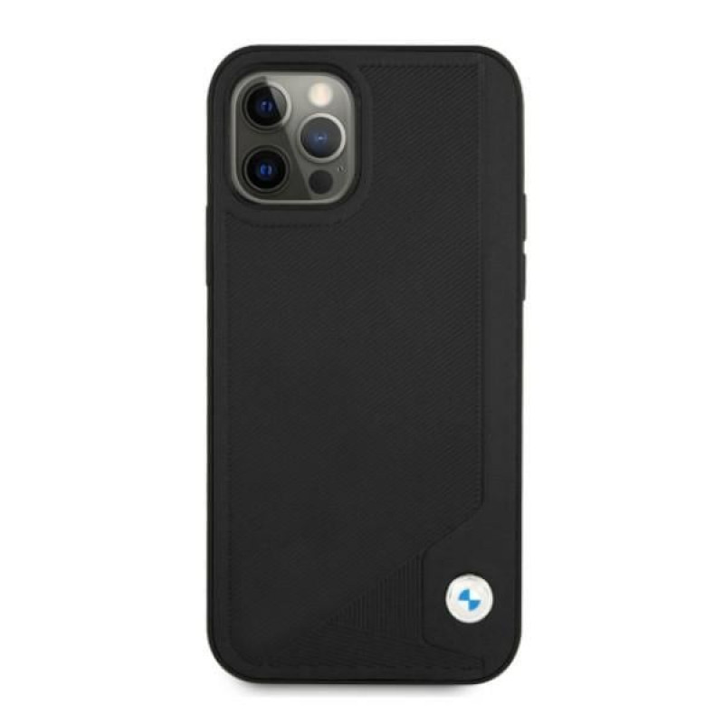 BMW BMHCP12LRCDPK Apple iPhone 12 Pro Max cietais futrālis Leather Deboss, melns