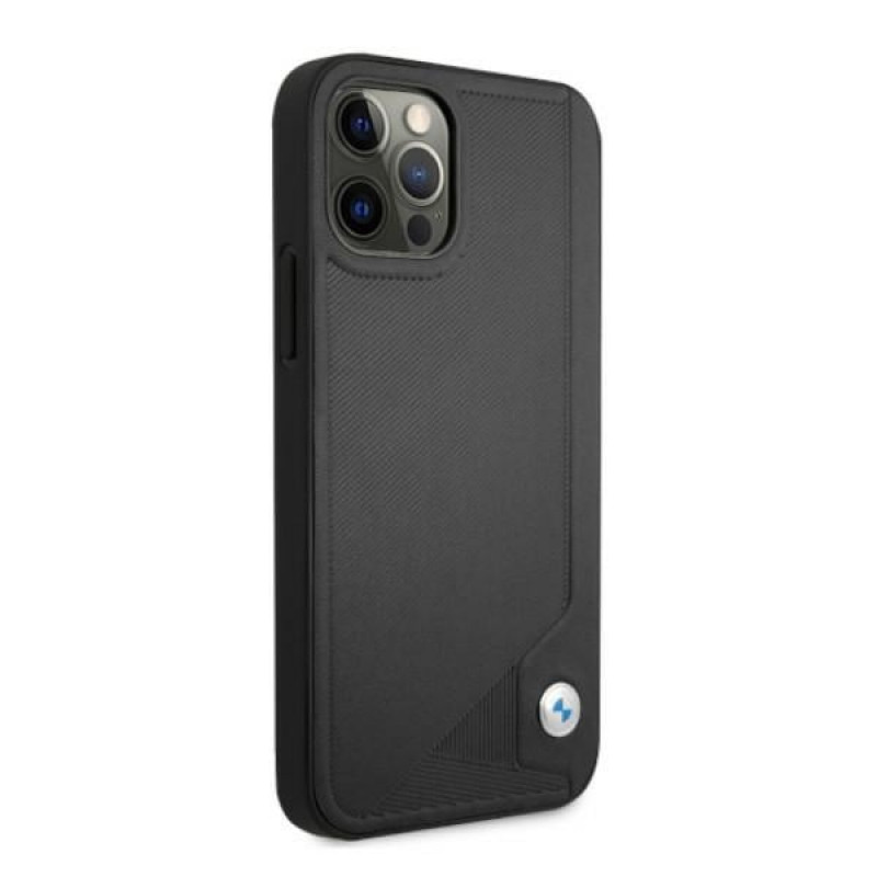 BMW BMHCP12LRCDPK Apple iPhone 12 Pro Max cietais futrālis Leather Deboss, melns