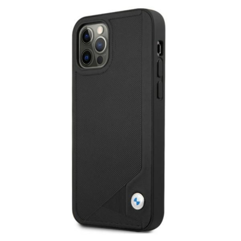 BMW BMHCP12MRCDPK Apple iPhone 12 / 12 Pro cietais futrālis Leather Deboss, melns