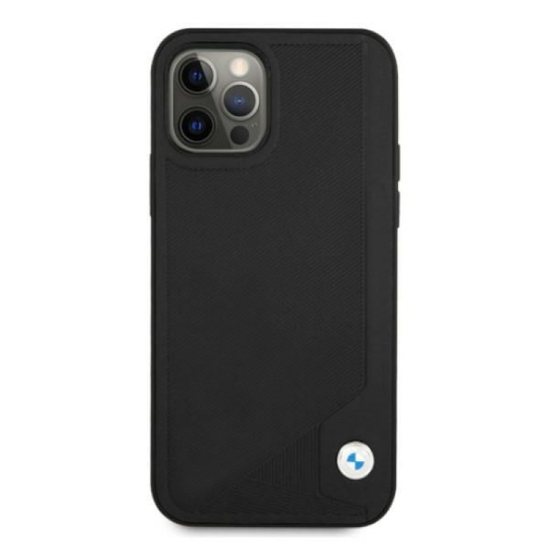 BMW BMHCP12MRCDPK Apple iPhone 12 / 12 Pro cietais futrālis Leather Deboss, melns