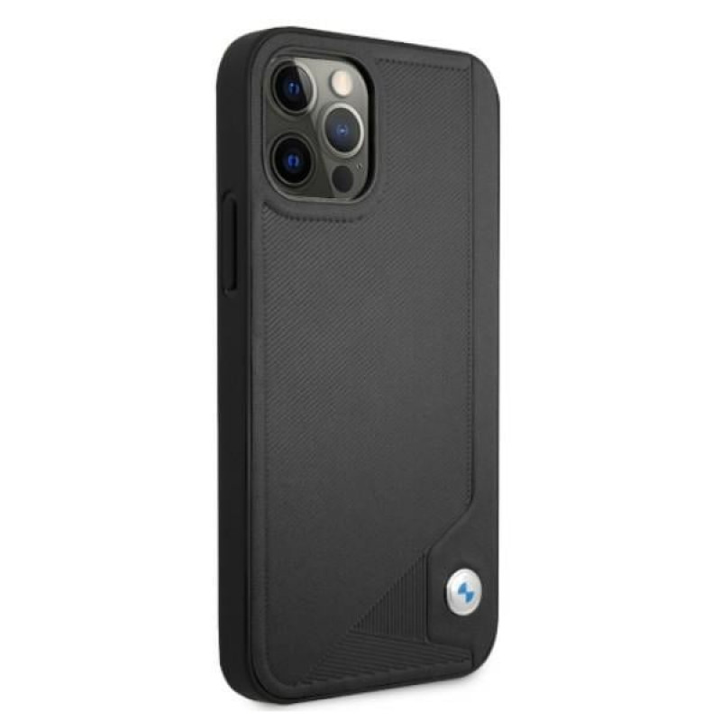 BMW BMHCP12MRCDPK Apple iPhone 12 / 12 Pro cietais futrālis Leather Deboss, melns