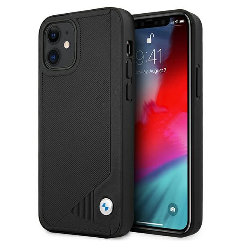 BMW BMHCP12SRCDPK Apple iPhone 12 mini cietais futrālis Leather Deboss, melns