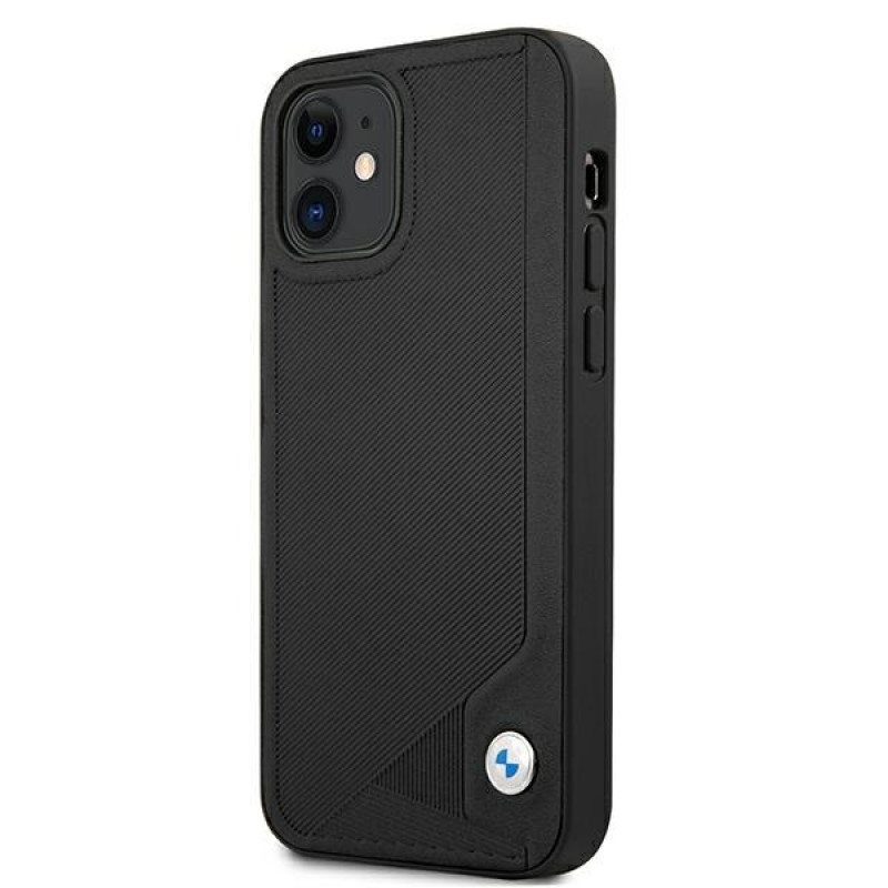BMW BMHCP12SRCDPK Apple iPhone 12 mini cietais futrālis Leather Deboss, melns