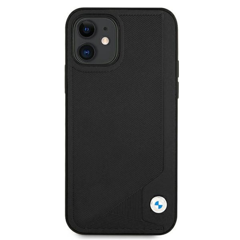 BMW BMHCP12SRCDPK Apple iPhone 12 mini cietais futrālis Leather Deboss, melns