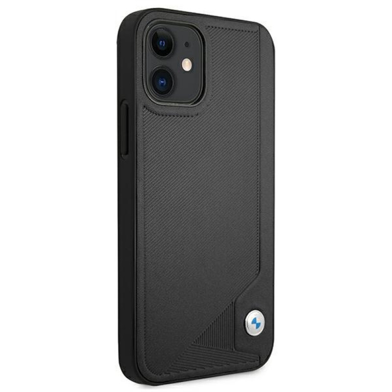 BMW BMHCP12SRCDPK Apple iPhone 12 mini cietais futrālis Leather Deboss, melns