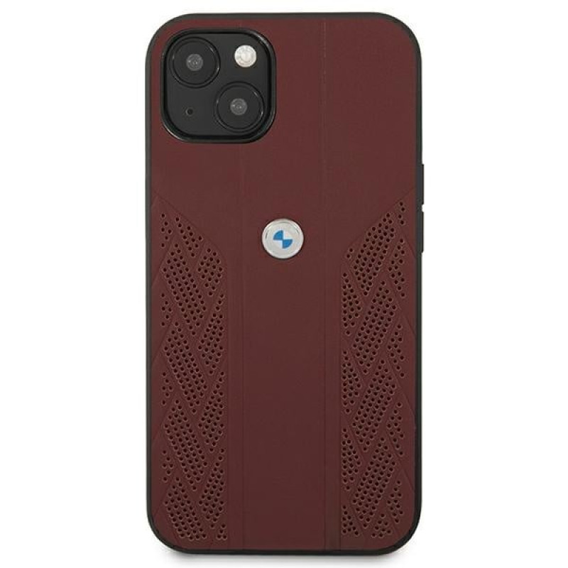BMW BMHCP13MRSPPR Apple iPhone 13 cietais futrālis Leather Curve Perforate, sarkans