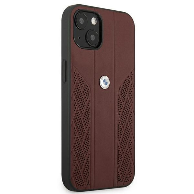 BMW BMHCP13MRSPPR Apple iPhone 13 cietais futrālis Leather Curve Perforate, sarkans