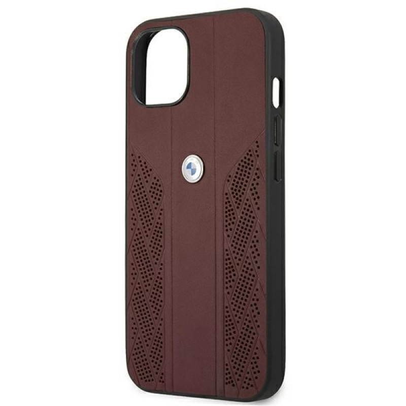 BMW BMHCP13MRSPPR Apple iPhone 13 cietais futrālis Leather Curve Perforate, sarkans