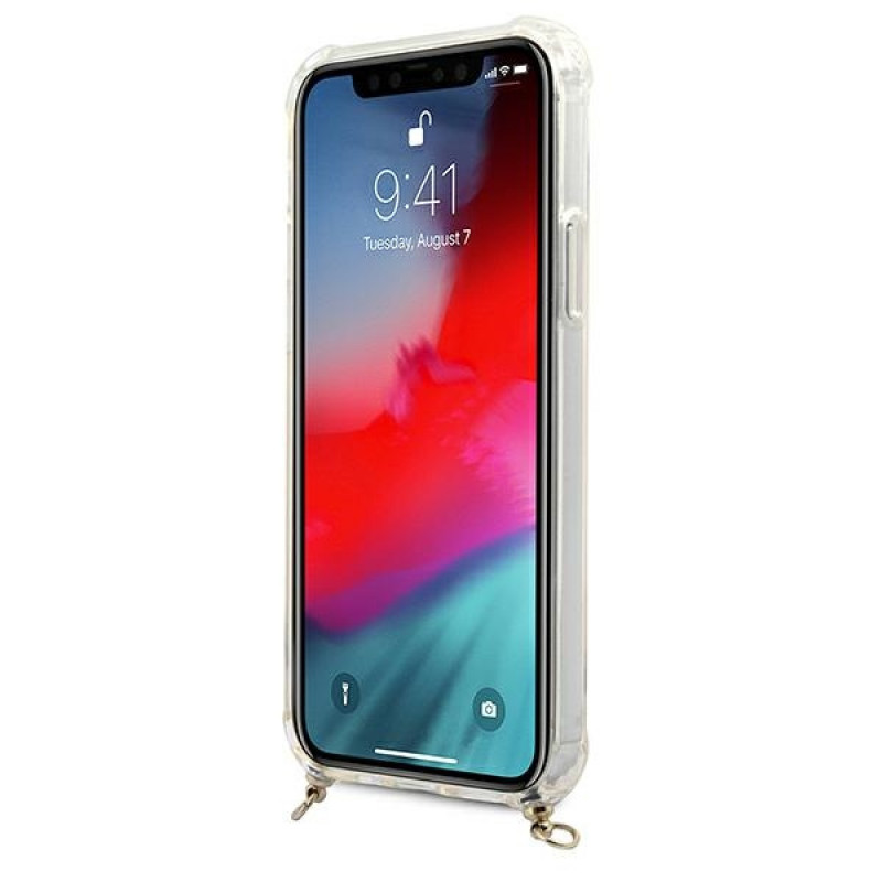 Guess GUHCP12MKC4GSGO Apple iPhone 12 / 12 Pro cietais maciņš 4G Gold Chain, caurspīdīgs