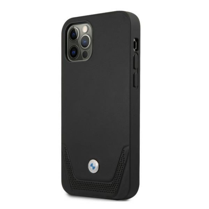 BMW BMHCP12MRSWPK Apple iPhone 12 / 12 Pro cietais futrālis Leather Perforate, melns