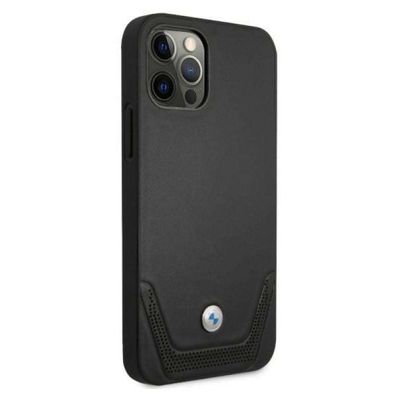 BMW BMHCP12MRSWPK Apple iPhone 12 / 12 Pro cietais futrālis Leather Perforate, melns