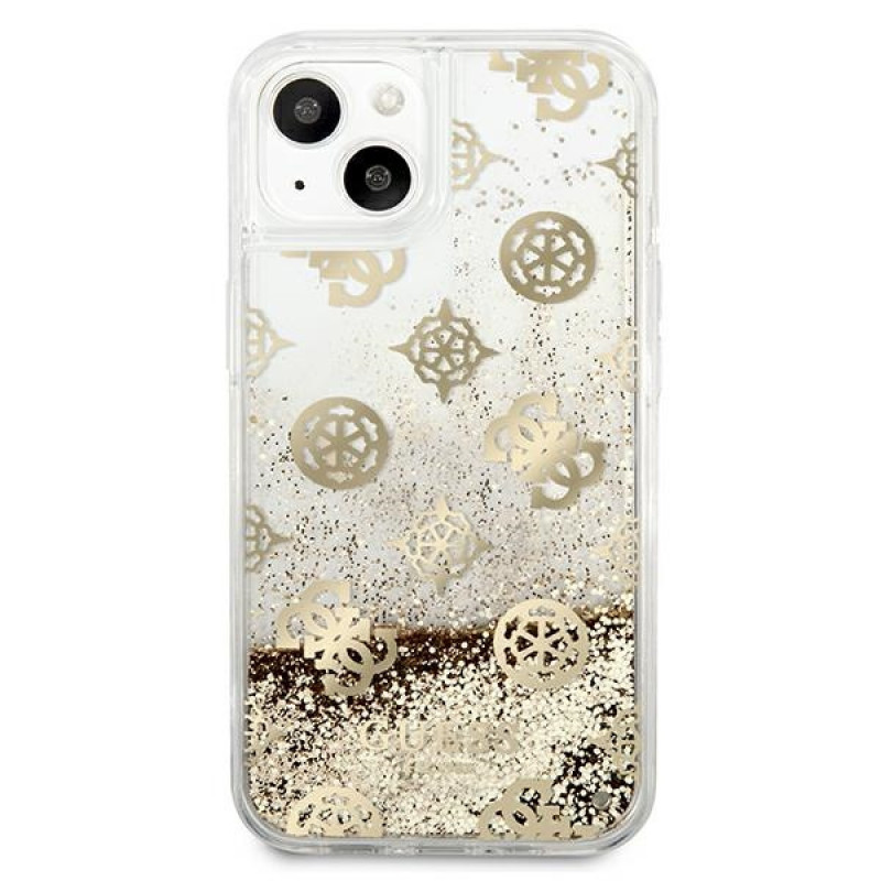 Guess GUHCP13SLGPEGO Apple iPhone 13 mini cietais maciņš Peony Liquid Glitter, zelta