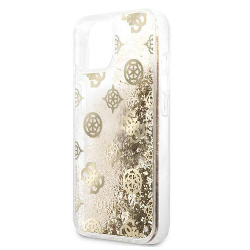 Guess GUHCP13SLGPEGO Apple iPhone 13 mini cietais maciņš Peony Liquid Glitter, zelta
