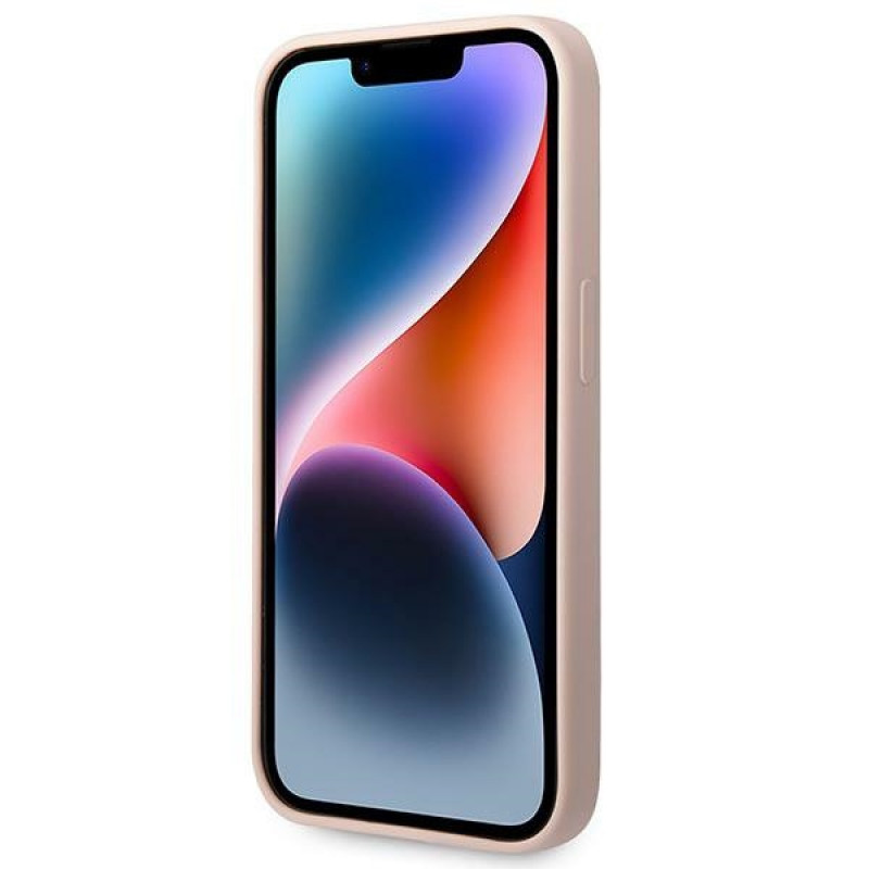 Guess silikona apvalks ar metāla logotipu, saderīgs ar MagSafe, Apple iPhone 14 Pro, rozā