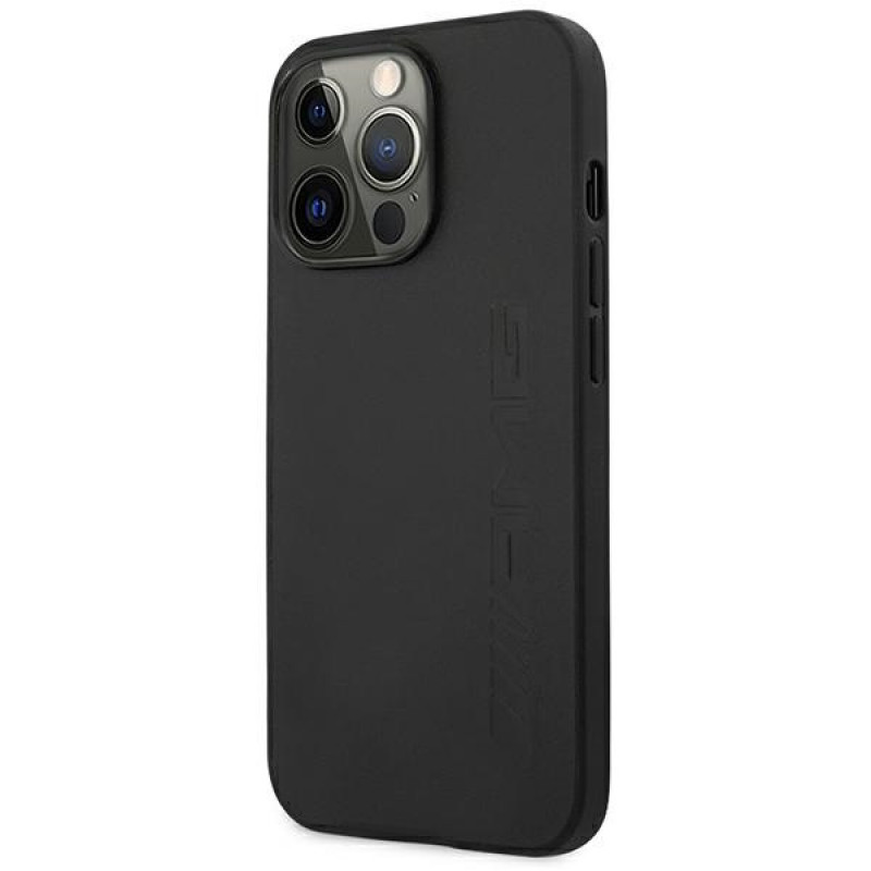 Mercedes-AMG AMHCP14LDOLBK Apple iPhone 14 Pro cietais maciņš, Leather Hot Stamped, melns
